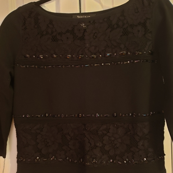 While House Black Market 3/4 Sleeve Black Knit Lace/Beaded Sweater Small Mint - Picture 2 of 5